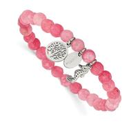 Pulsera elástica de acero inoxidable pulido con árbol de caballito de mar teñido rosa, 16 centímetros, 6 mm de ancho, 1 mm de grosor, regalo de joyería para mamá, talla única, Gema Metal Acero