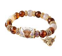 Pulsera elástica de cristal de cerámica con cuentas de piedras preciosas inspiradoras para fuerza, esperanza y alegría, bendiciones de primavera, regalo para mujer, 65.00 x 65.00 x 20.00 mm, Cristal y