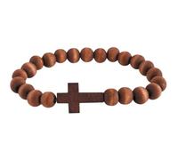 Pulsera elástica de cruz cuaresma con cuentas de madera, joyería religiosa para hombres y mujeres, regalos cristianos devocionales, 7.5 pulgadas