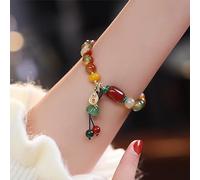 Pulsera elástica de cuentas de jade multicolor, juego de pulseras de jade natural de oro de 14 quilates para mujer, colgante de jade de grado A, pulsera de piedra de jade natural de ágata roja del