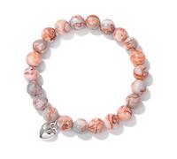 Pulsera elástica de cuentas de piedra natural de 8 mm con forma de corazón para mujeres y hombres, pulseras elásticas de color plateado, picasso rojo, 19 cm