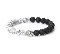 Pulsera Elástica de Cuentas de Piedra Natural Hecha A Mano con Dije de Cabeza de Buda Tibetano, Pulsera de Piedra de Lava Turquesa Blanca de 8mm para Mujeres y Hombres, Brazalete de Cuentas para Pa
