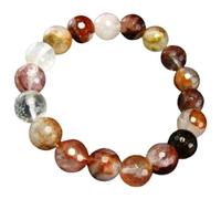 Pulsera elástica de cuentas facetadas de agnita natural y azeztulita de 12 mm, forma redonda, multicolor, 7 pulgadas, para hombre y mujer, ideal como regalo y para la buena suerte | L_STBC_00223_7.5