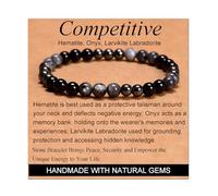 Pulsera elástica de hematita ónix y larvikita labradorita, competitiva, hecha a mano, para yoga, cristal natural, energía curativa, regalo unisex para adultos, 6 mm