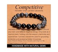 Pulsera elástica de hematita ónix y larvikita labradorita, competitiva, hecha a mano, para yoga, cristal natural, energía curativa, regalo unisex para adultos, 10 mm