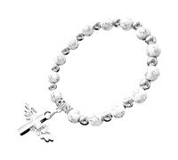 Pulsera elástica de perlas blancas para mujer, alas de ángel, cruz, curación, equilibrio, joyas, regalo para niñas, pulsera de mujer con piedras brillantes, talla única, Acrílico, No es una piedra