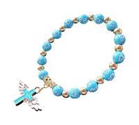 Pulsera elástica de perlas blancas para mujer, alas de ángel, cruz, curación, equilibrio, joyas, regalo para niñas, pulsera de plata para hombre, talla única, Acrílico, No es una piedra preciosa