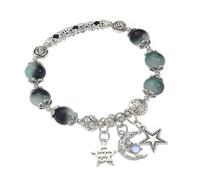 Pulsera elástica única con colgante de estrella y luna, cadena de mano con cuentas de vidrio agrietado para personas a la moda