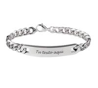 Pulsera esclava, Pulsera personalizada, Pulsera acero inoxidable personalizable, Texto grabado, hombre y mujer, regalo San Valentín, comuniones, enamorados, aniversario (Hombre acero B - 22 x 1 cm)