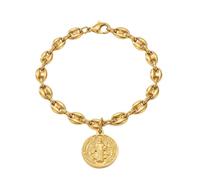 Pulsera eslabones de calabrotes con Medalla de San Benito o Vírgen Milagrosa en Acero Inoxidable Dorado - Protección Espiritual - Cadena Calabrote Resistente al Agua - Medalla Religiosa (San Benito)