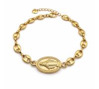 Pulsera eslabones de calabrotes con Medalla de San Benito o Vírgen Milagrosa en Acero Inoxidable Dorado - Protección Espiritual - Cadena Calabrote Resistente al Agua - Medalla Religiosa (Milagrosa)