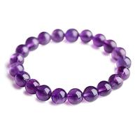 Pulsera Estirable de Jade púrpura Natural para Mujeres, Piedra Preciosa de la Amatista de Uruguay Joyería de Lucky (Color: 6 mm)