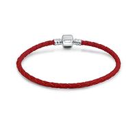 Pulsera Europea De Abalorios Para Mujer .925 Cierre De Barrilete En Plata De Ley Con Entrelazado Rojo