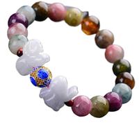 Pulsera Feng Shui de la riqueza, Pulsera de turmalina arcoíris natural Feng Shui amuleto de prosperidad Jade