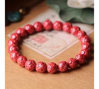 Pulsera Feng Shui Pulsera de Cristal de cinabrio Pulsera elástica con Cuentas Monedas Antiguas talladas Amuleto de Riqueza Pulsera Budista de Cuentas Mala Pulsera de Buena Suerte para Mujeres y