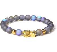 Pulsera Feng Shui, Pulsera de cuentas piedra obsidiana natural Pixiu for hombres y mujeres, joyería la suerte riqueza, 19cm, Acetato, No es una piedra preciosa