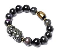 Pulsera Feng Shui Pulsera de obsidiana con Ojo de arcoíris Pulsera de Cuentas de Cristal de 14 mm Pulsera de obsidiana con Piedras Preciosas Naturales Amuleto de Buena Suerte Trae Riqueza y