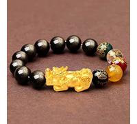 Pulsera Feng Shui Pulsera de obsidiana Dorada Natural Pulsera Que Cambia de Color Dios de la Riqueza Cuentas de Cristal Talismán para la Prosperidad del Dinero Buena Suerte, Oro, 14 mm