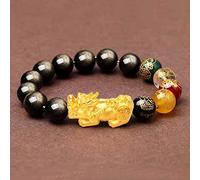Pulsera Feng Shui Pulsera de obsidiana Dorada Natural Pulsera Que Cambia de Color Dios de la Riqueza Cuentas de Cristal Talismán para la Prosperidad del Dinero Buena Suerte, Oro, 10 mm