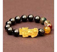 Pulsera Feng Shui Pulsera de obsidiana Dorada Natural Pulsera Que Cambia de Color Dios de la Riqueza Cuentas de Cristal Talismán para la Prosperidad del Dinero Buena Suerte, Oro, 12 mm