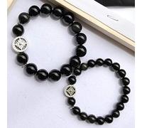 Pulsera Feng Shui, pulsera de obsidiana negra Feng Shui, amuleto de plata 925, amuleto de flor cruzada, pulsera de cristal, talismán de lujo for prosperidad, buena suerte y dinero(12mm)