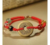 Pulsera Feng Shui Tobillera Pulsera de Hilo Rojo Cinco Monedas Antiguas Amuletos de la Suerte Pulsera Cuentas de Riqueza Pulsera de Cristal Pulsera Budista Hecha a Mano Ajustable