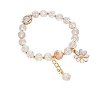 Pulsera genérica 4 pulsera elástica para mujer, pulsera de perlas de cuerda elástica, varios 8 anillos naturales, talla única, Metal, No es una piedra preciosa