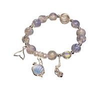 Pulsera genérica con perlas y anillos suaves elásticos, regulares, adecuados para mujeres, cumpleaños, delicadas y ligeras, pulseras de acero, A, Acero inoxidable, No es una piedra preciosa