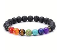 Pulsera genérica con piedras naturales de 7 Chaquetas y piedra voctánica de 8 mm, piedra volcánica, para hombres y mujeres, torre apuñida al menos 17 - 18 cm, One Size, Piedra Piedra Piedras