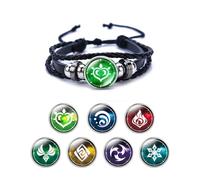 Pulsera Genshin Impact,Pulsera Luminosa Animne,Pulseras Luminosas Element que Brillan en la Oscuridad,Pulsera de la Suerte con 7 PCS Repuesto de Elementos:Fuego,Hielo,Viento,Hierba,Roca,Trueno,Agua