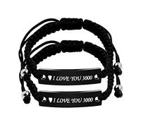 Pulsera God Gave Me You Y861-3D, regalo para parejas, pulsera trenzada negra con nombre grabado para novia y novio, 7.5 inch, Acero inoxidable, No es una piedra preciosa