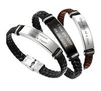 Pulsera grabada personalizada para hombre, con nombre de identificación, iniciales, grabado gratuito, pulsera de cuero trenzado, regalo de cumpleaños, día del padre, regalo de Navidad, 8.26 pulgadas,