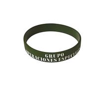 Pulsera Grupo de Operaciones Especiales de Silicona - Color Verde con Letras Blancas, Insignia del GOE y Bandera de España - Unisex, 63 mm Diámetro Interno, 12 mm Ancho, 21 cm Contorno - 1 Unidad