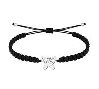 Pulsera Hilo Destino con Simbolos de acero inoxidable, amuletos de proteccion y suerte, Amuletos contra el mal de ojo - Pulsera Mujer/Pulsera Hombre (MARIPOSA NEGRO)