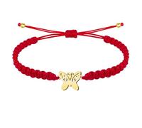 Pulsera Hilo Destino con Simbolos de acero inoxidable, amuletos de proteccion y suerte, Amuletos contra el mal de ojo - Pulsera Mujer/Pulsera Hombre (MARIPOSA ROJO)