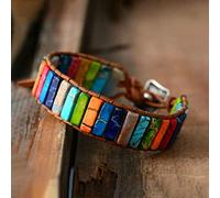 Pulsera Hombre,7 Chakra Jaspers Coloridos Piedra Natural Pulsera De Cristal Pulsera De Cuero Trenzada Hecha A Mano Ajustable Yoga Power Bead Gemas Brazalete Joyería Para Hombres Mujeres Regal
