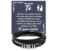 Pulsera Hombre A mi Tío en Piel Trenzada con Acero Inoxidable Pulido Idea Regalo para él Regalos Cumpleaños o Navidad Tíos de sobrino - Estuche con DEDICATORIA incluida (Pulsera Tío Piel Trenzada 1)