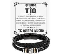 Pulsera Hombre A mi Tío en Piel Trenzada con Acero Inoxidable Pulido Idea Regalo para él Regalos Cumpleaños o Navidad Tíos de sobrino - Estuche con DEDICATORIA incluida (Pulsera Tío Piel Trenzada)