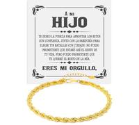 Pulsera Hombre de Cuerda Acabado Hijo Oro 18k en Plata de Ley 925 Idea Regalo Cumpleaños para Él para Navidad y Aniversario - Estuche con DEDICATORIA incluida (Pulsera Hombre de Cuerda Hijo, 1)