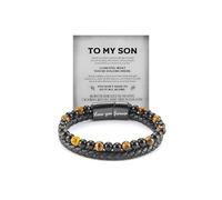 Pulsera hombre ojo de tigre y obsidiana negra, cuero trenzado negro y cierre magnético, pulsera hombre personalizada grabada “Love You Forever”, joyas y accesorios para hombres,Un regalo para mi hijo