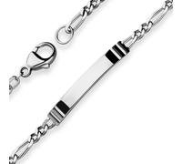 Pulsera Id Figaro 3,4Mm Diamantada De Placa 925 Plata Rutenio 21Cm