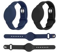 Pulsera Impermeable Airtag en Paquete de 2, Compatible con Apple AirTag, Pulsera Airtag Ajustable Suave, Correa de Reloj Airtag para niños bebés niños Mayores(Negro & Azul Medianoche Más)