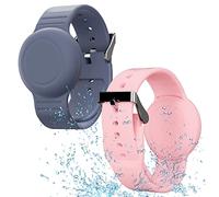 Pulsera impermeable compatible con Airtag (1ª y 2ª generación) para niños, paquete de 2 pulseras ocultas de silicona suave, correa de reloj ligera compatible con Apple Air Tag para niños, gris, azul y