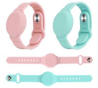 Pulsera Impermeable Compatible con Apple AirTag - Paquete de 2, Ajustable y Suave, Correa de Reloj para Niños, Bebés y Mayores (Azul Claro & Rosa)