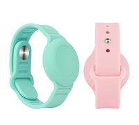 Pulsera impermeable en paquete de 2, compatible con Apple AirTag, correa de reloj ajustable suave para bebés y niños mayores(Azul claro y rosa)