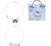 Pulsera infantil Disney Stitch doble, con charms de flor y nombre texturizado sobre cadena plateada ajustable | Set de bisutería oficial para niñas mayores de 3 años