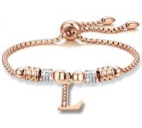 Pulsera Inicial Mujer Personalizadas, Pulseras para Mujer Acero Inoxidable con Dije Inicial A-Z, Pulsera Dama Iniciales Joyeria, Regalos Cumpleaños Originales para Mujer Mama Amiga (Oro rosa-L)