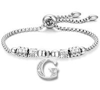 Pulsera Inicial Personalizada para Mujer, Acero Inoxidable con Dije A-Z, Joyería Iniciales, Regalos Originales para Cumpleaños, Mama, Amiga (Plata-G)