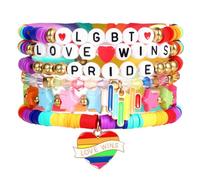 Pulsera LGBT Orgullo Gay Arcoiris,LGTBI LGTBQ Bisexual Lesbianas y Transexuales Cuentas de Arcilla de Colores Pulseras Accesorios para Gay Pride Desfiles Decoraciones de Fiesta para Mujer y Hombre