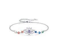 Pulsera Lotus para mujer, plata de ley 925, chakra, flor de loto con circonitas, multicolor, flor de loto, joyas, regalo para mujeres y niñas, 3 colores, 7+2 in, Plata de ley, Circonita cúbica